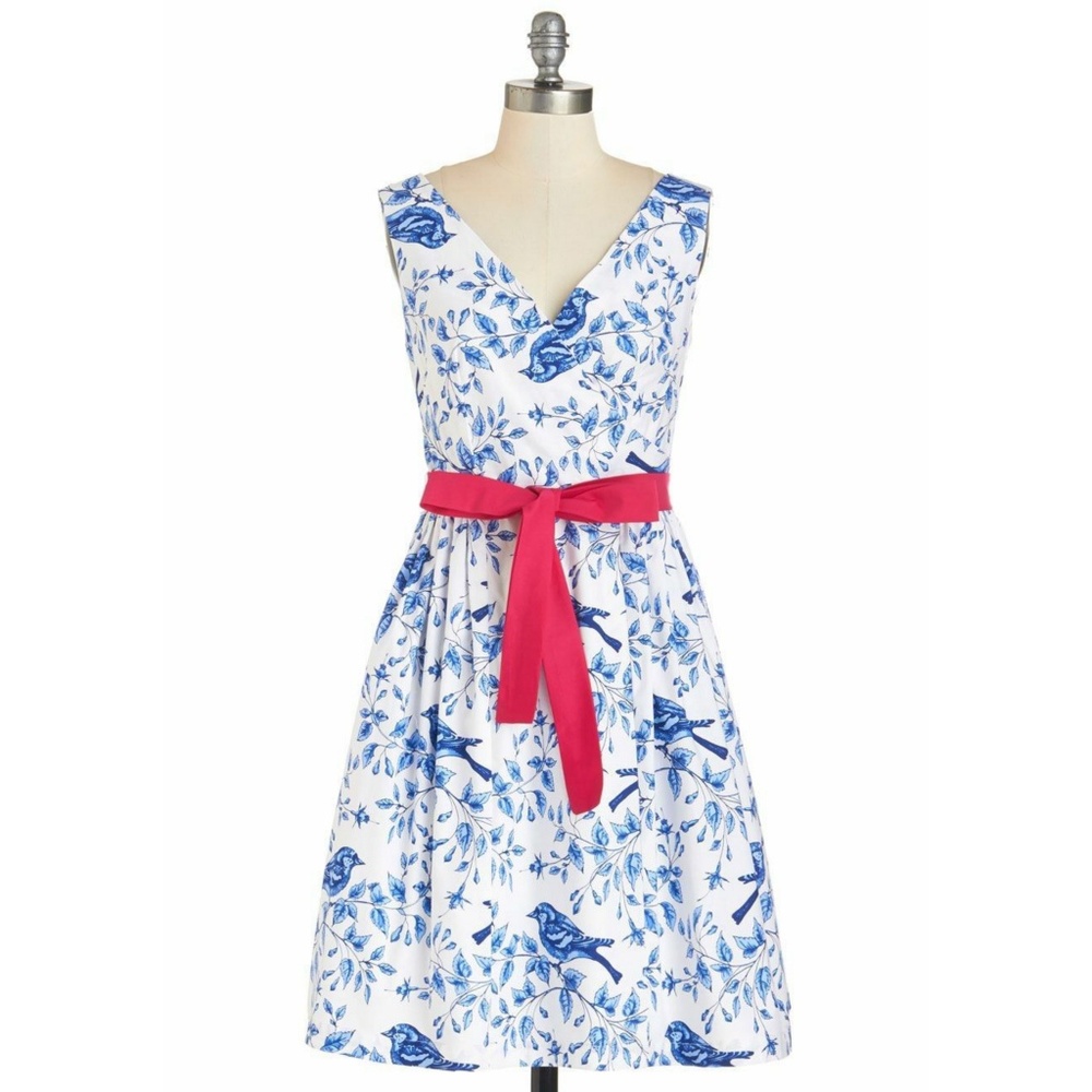 Modcloth Bird Print Dress Sz L Altered